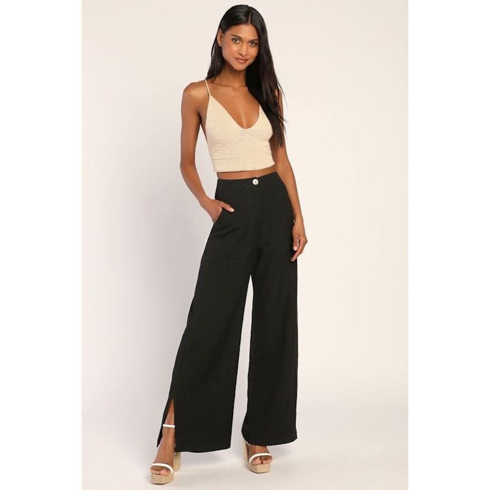 Lulus Jet Stream Black High-waisted Wide-leg Pants - Size S